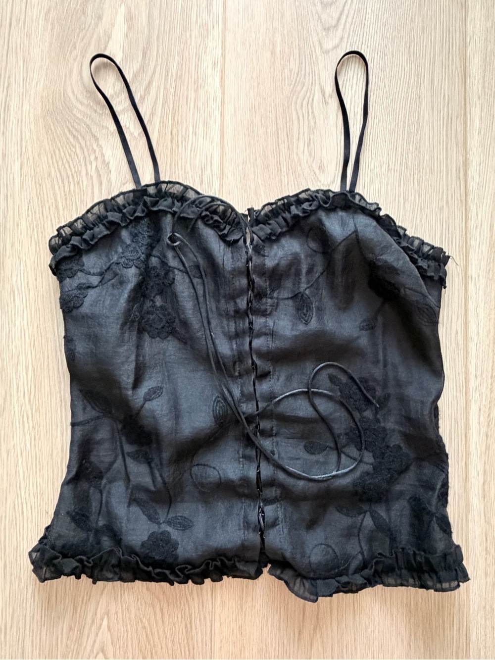 Black Floral Lace Corset Cami Top